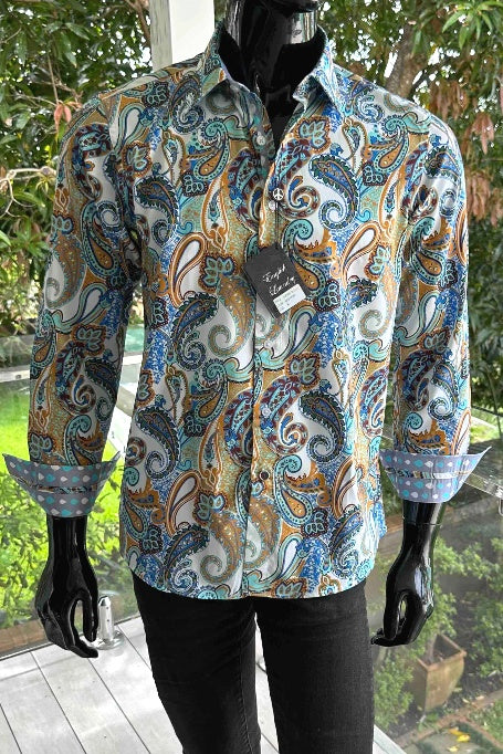 ENGLISH LAUNDRY Mens Bristol Long Sleeve Shirt in Mustard Paisley, MENS SHIRTS, ENGLISH LAUNDRY, Elwood 101