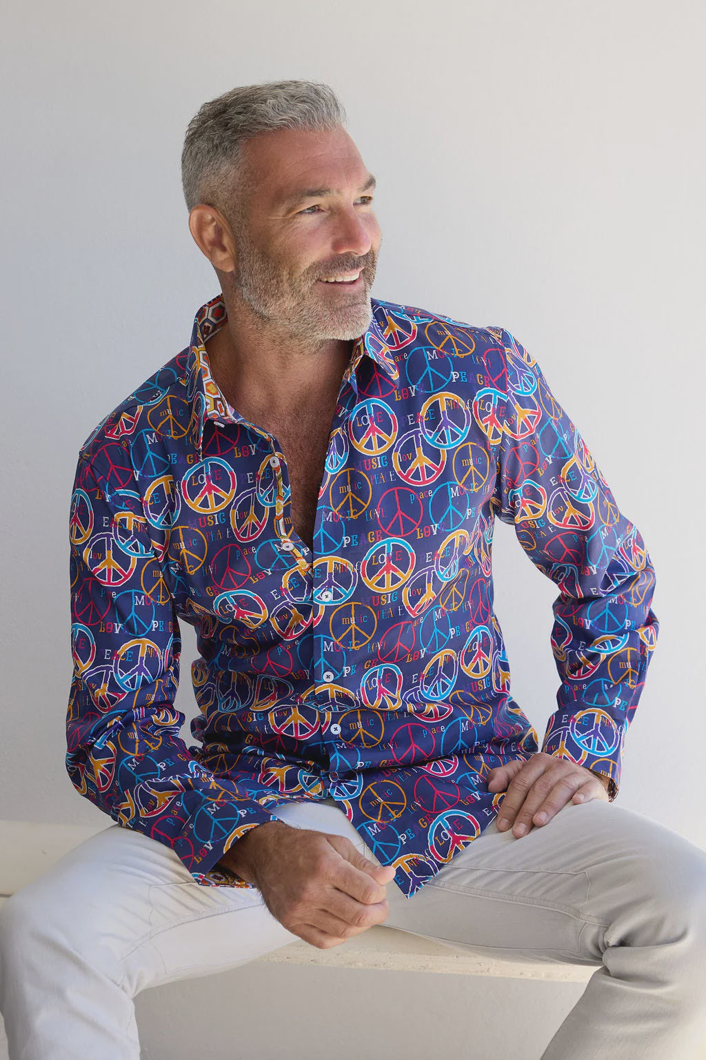 ENGLISH LAUNDRY Mens Wembly Long Sleeve Shirt in Peace Print, MENS SHIRTS, ENGLISH LAUNDRY, Elwood 101