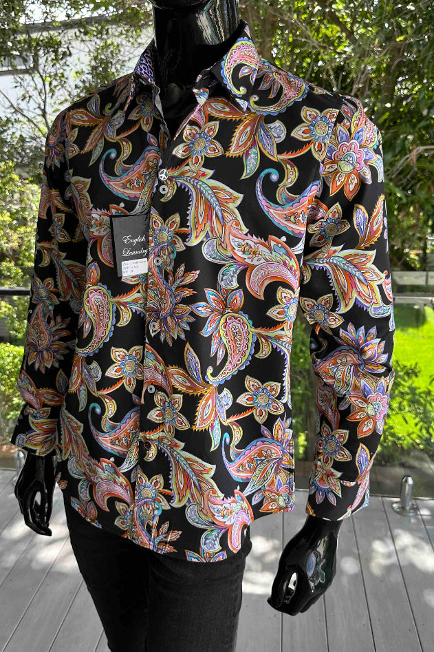 ENGLISH LAUNDRY Mens Bolton Long Sleeve Shirt in Black Paisley, MENS SHIRTS, ENGLISH LAUNDRY, Elwood 101