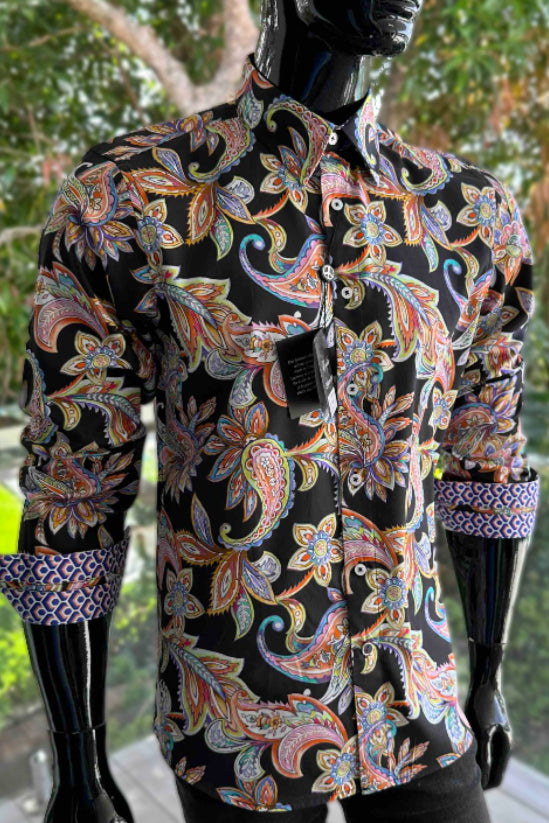 ENGLISH LAUNDRY Mens Bolton Long Sleeve Shirt in Black Paisley, MENS SHIRTS, ENGLISH LAUNDRY, Elwood 101