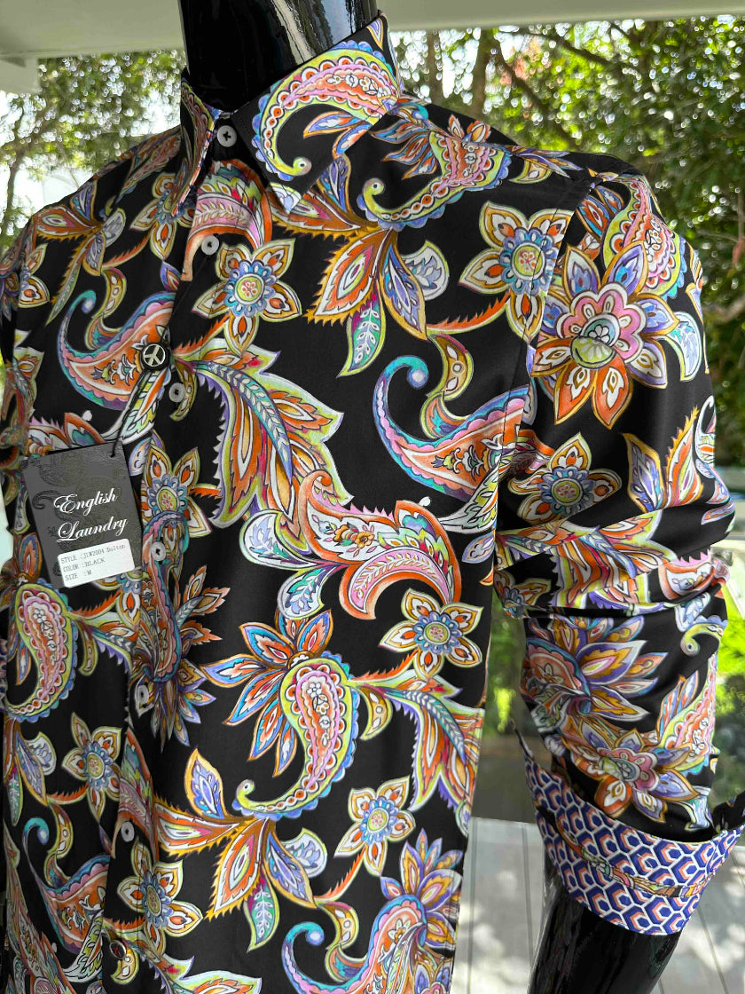 ENGLISH LAUNDRY Mens Bolton Long Sleeve Shirt in Black Paisley, MENS SHIRTS, ENGLISH LAUNDRY, Elwood 101