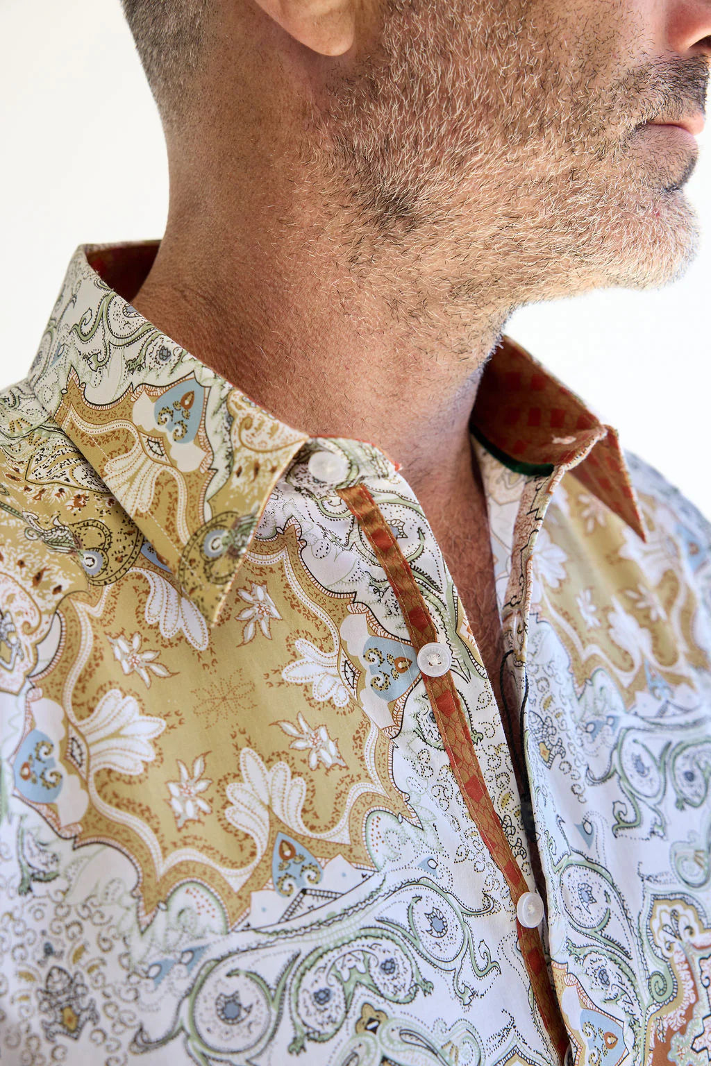 ENGLISH LAUNDRY Mens Crewe Long Sleeve Paisley Shirt in Ecru