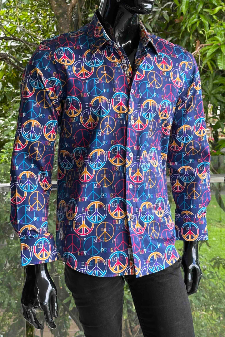 ENGLISH LAUNDRY Mens Wembly Long Sleeve Shirt in Peace Print, MENS SHIRTS, ENGLISH LAUNDRY, Elwood 101