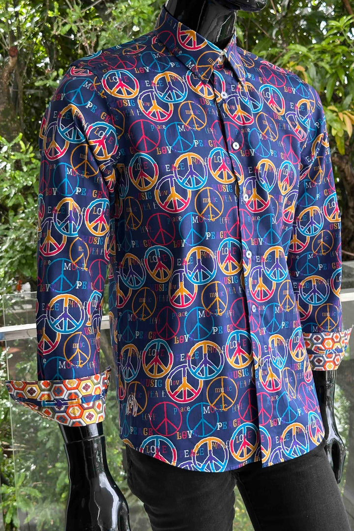 ENGLISH LAUNDRY Mens Wembly Long Sleeve Shirt in Peace Print, MENS SHIRTS, ENGLISH LAUNDRY, Elwood 101