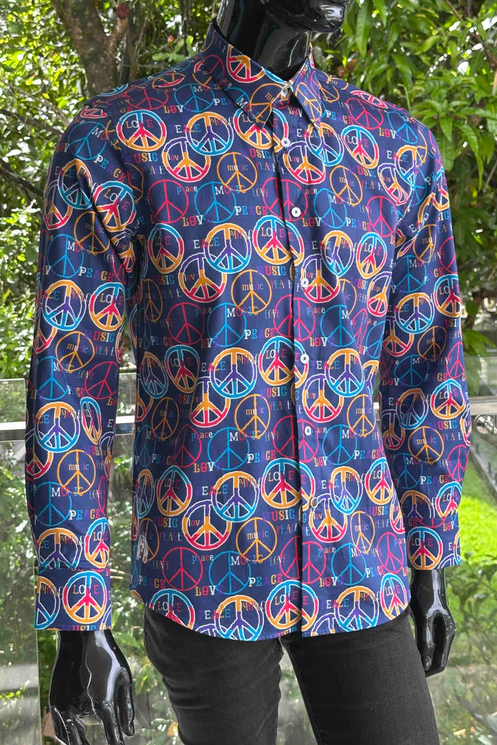 ENGLISH LAUNDRY Mens Wembly Long Sleeve Shirt in Peace Print, MENS SHIRTS, ENGLISH LAUNDRY, Elwood 101