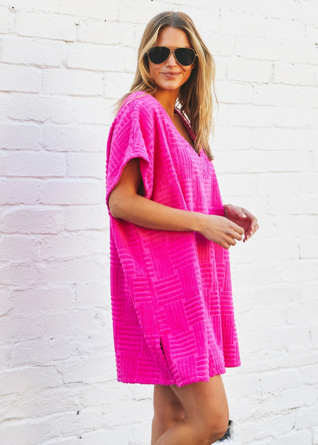 HAMILL & CO Womens Salt & Sunshine Towelling Cover Up Dress in Hot Pink