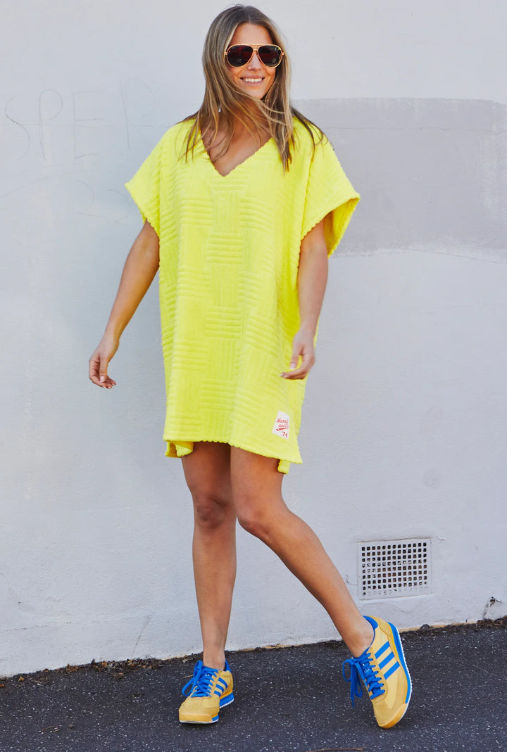 HAMILL & CO Womens Salt & Sunshine Towelling Cover Up Dress in Yellow