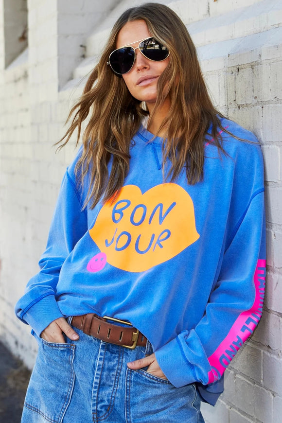 HAMMILL & CO Womens Bonjour Washed Blue Sweat
