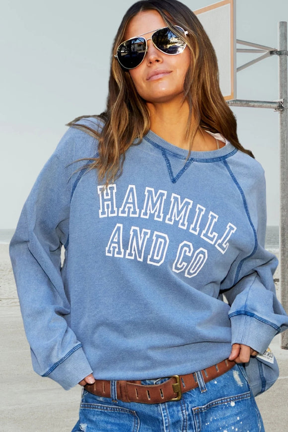 HAMMILL & CO Womens Hammill & Co Logo Vintage Wash Sweat - Washed Navy