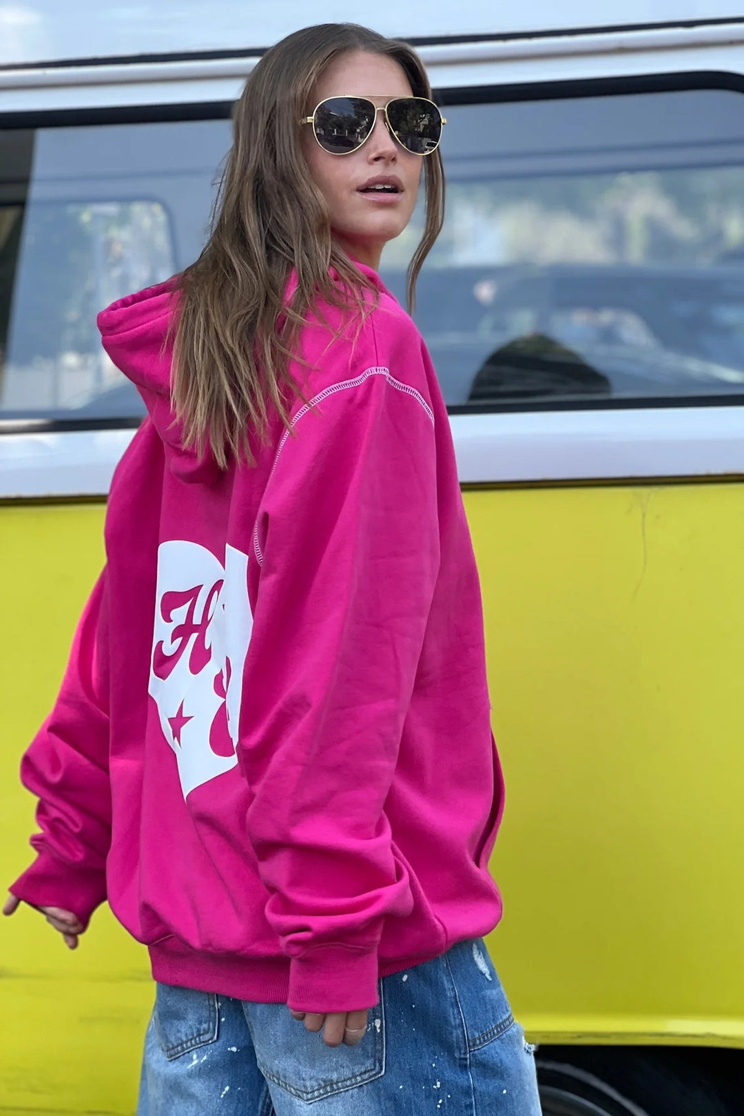 HAMMILL & CO Womens My Boyfriends Oversized Hoodie - Pink, WOMENS HOODIES, CAT HAMMILL, Elwood 101
