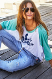 HAMMILL & CO Womens Retro Style Surfers Paradise Raglan Tee - White Jade, WOMENS TEES & TANKS, CAT HAMMILL, Elwood 101