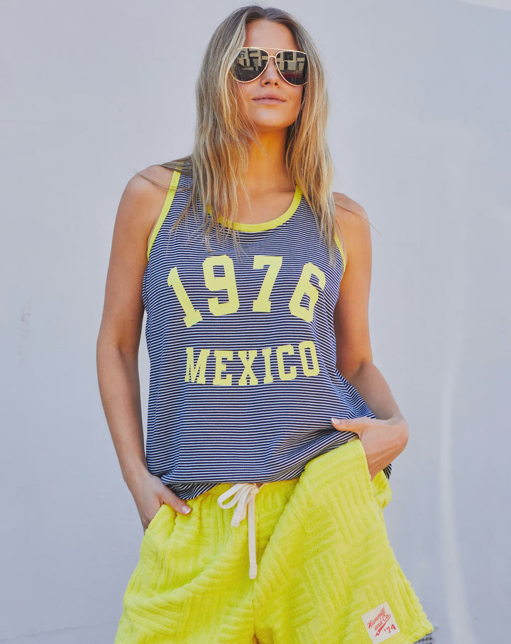 HAMMILL & CO Womens Salt & Sunshine 1976 Mexico Tank in Navy & Yellow