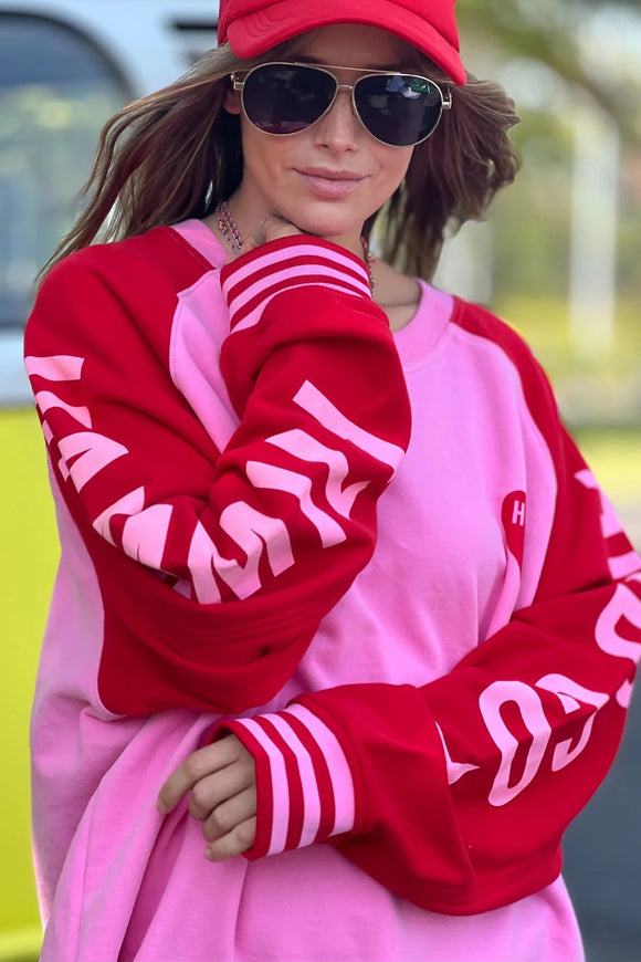 HAMMILL & CO Womens Ski Oversized Stripe Cuff Sweat - Pink / Red, WOMENS KNITS & SWEATERS, CAT HAMMILL, Elwood 101