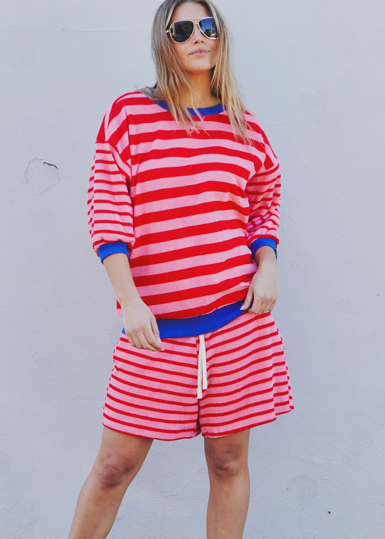 HAMMILL & CO Womens Summer Carnival 3/4 Sweat in Pink/Red Stripe, WOMENS KNITS & SWEATERS, CAT HAMMILL, Elwood 101