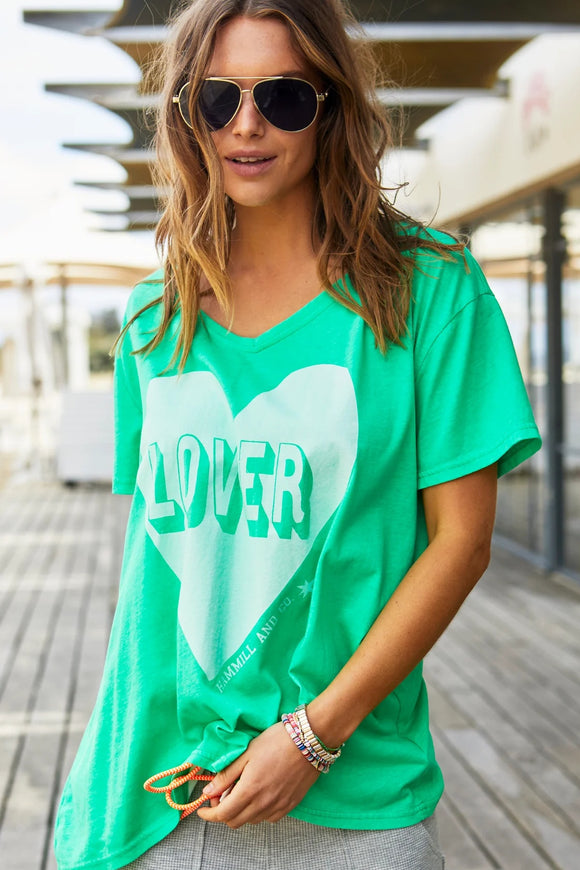 HAMMILL & CO Womens Vintage Wash Lover Heart Tee - Green, WOMENS TEES & TANKS, CAT HAMMILL, Elwood 101