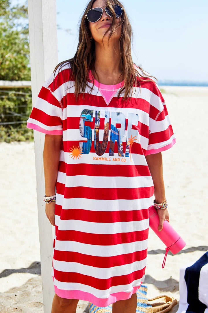 HAMMILL & CO Womens Beach Stripe Sweat Dress - Red & White, WOMENS DRESSES, CAT HAMMILL, Elwood 101