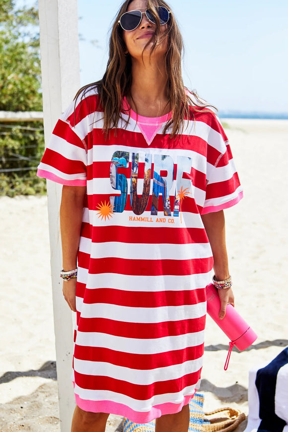 HAMMILL & CO Womens Beach Stripe Sweat Dress - Red & White, WOMENS DRESSES, CAT HAMMILL, Elwood 101
