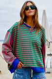 HAMMILL & Co Womens Retro Stripe Sweat - Green & Pink, WOMENS KNITS & SWEATERS, CAT HAMMILL, Elwood 101