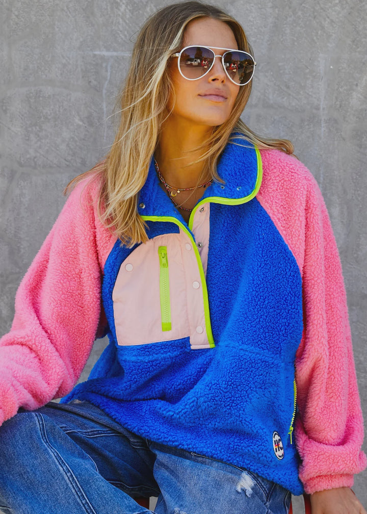 HAMMILL & CO Womens 1974 Vintage Polar Fleece in Hot Pink/Royal Blue, WOMENS KNITS & SWEATERS, CAT HAMMILL, Elwood 101