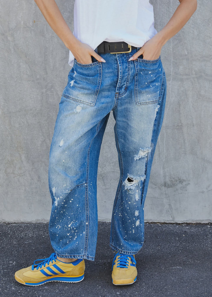 HAMMILL & CO Womens Carpenter Jean Ripped & Distressed in Stonewash Denim, WOMENS DENIM, CAT HAMMILL, Elwood 101