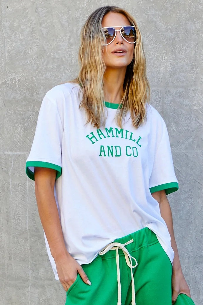 HAMMILL & CO Womens Ringer Tee in White & Green
