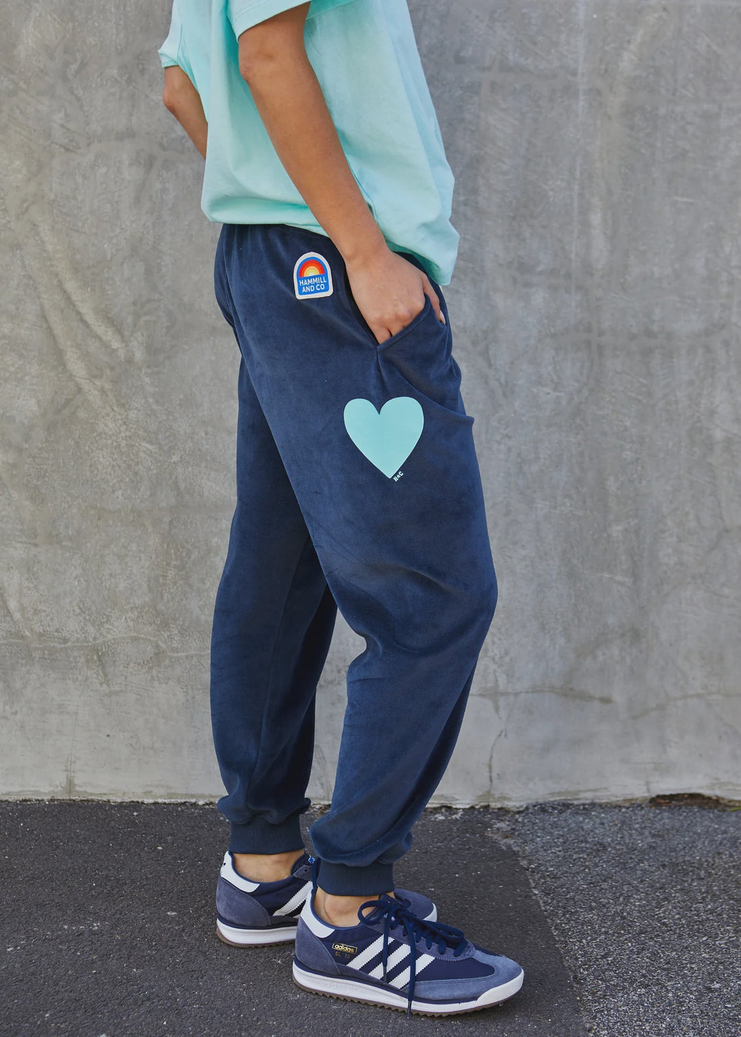 Pre Order HAMMILL & CO Womens Velour Track Pants in Navy