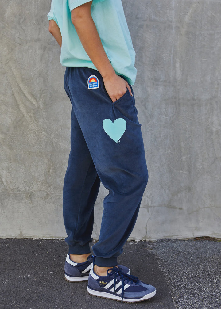 Pre Order HAMMILL & CO Womens Velour Track Pants in Navy