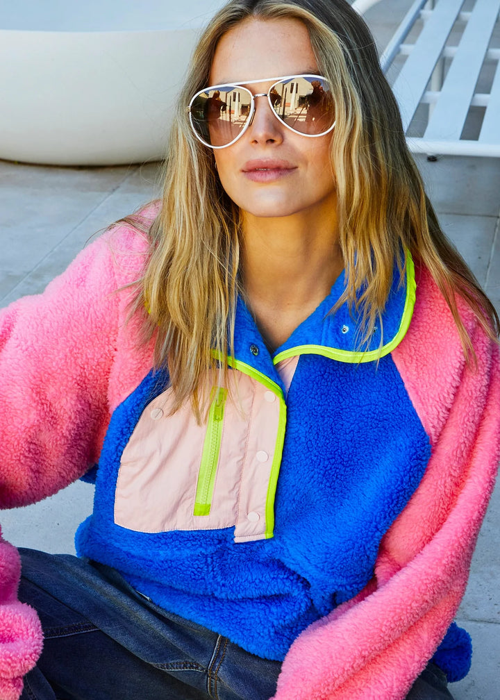 HAMMILL & CO Womens 1974 Vintage Polar Fleece in Hot Pink/Royal Blue, WOMENS KNITS & SWEATERS, CAT HAMMILL, Elwood 101