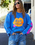 HAMMILL & CO Womens Bonjour Washed Blue Sweat