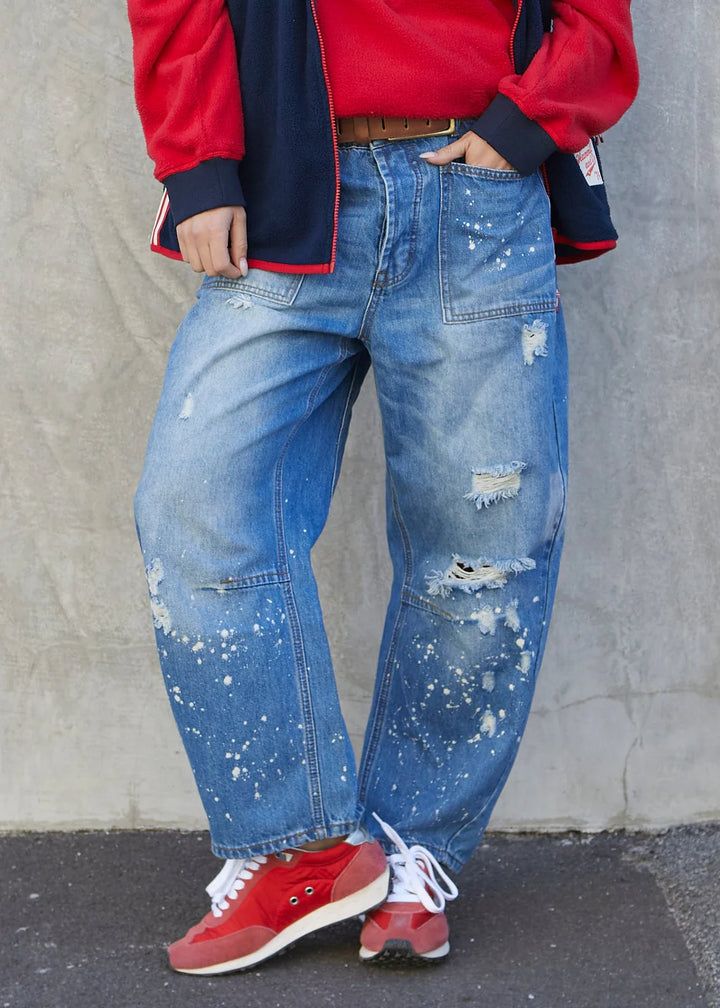 HAMMILL & CO Womens Carpenter Jean Ripped & Distressed in Stonewash Denim, WOMENS DENIM, CAT HAMMILL, Elwood 101