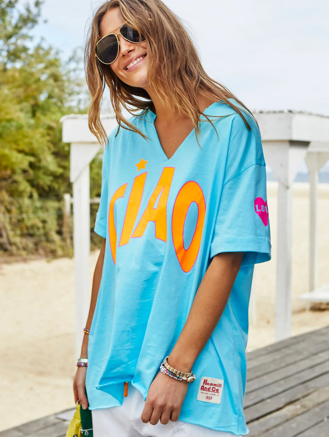 HAMMILL & CO Womens Ciao Aqua V- Neck Tee, WOMENS TEES & TANKS, CAT HAMMILL, Elwood 101