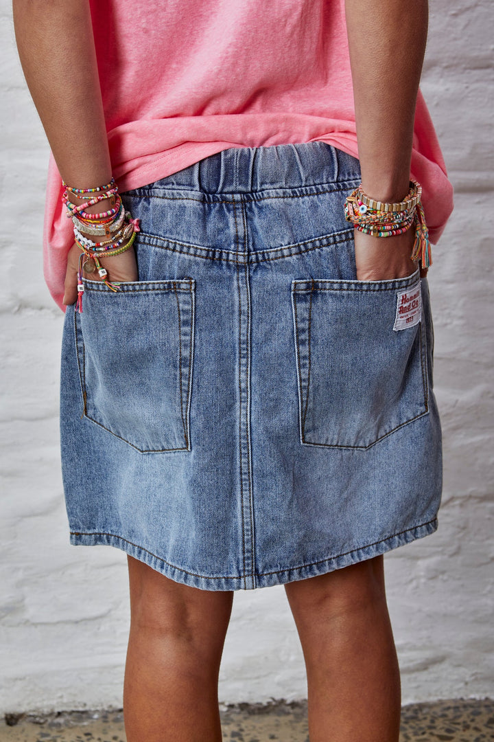 HAMMILL & CO Womens Denim Skirt with Elastic Waist & Drawcord - Stonewash Denim, WOMENS SKIRTS, CAT HAMMILL, Elwood 101