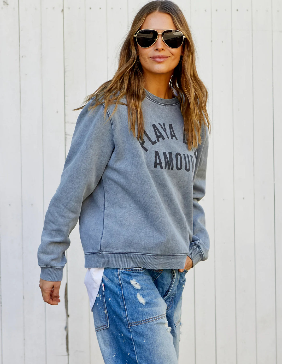 HAMMILL & CO Womens Faded Grey Playa Del Amour Sweat, WOMENS KNITS & SWEATERS, CAT HAMMILL, Elwood 101