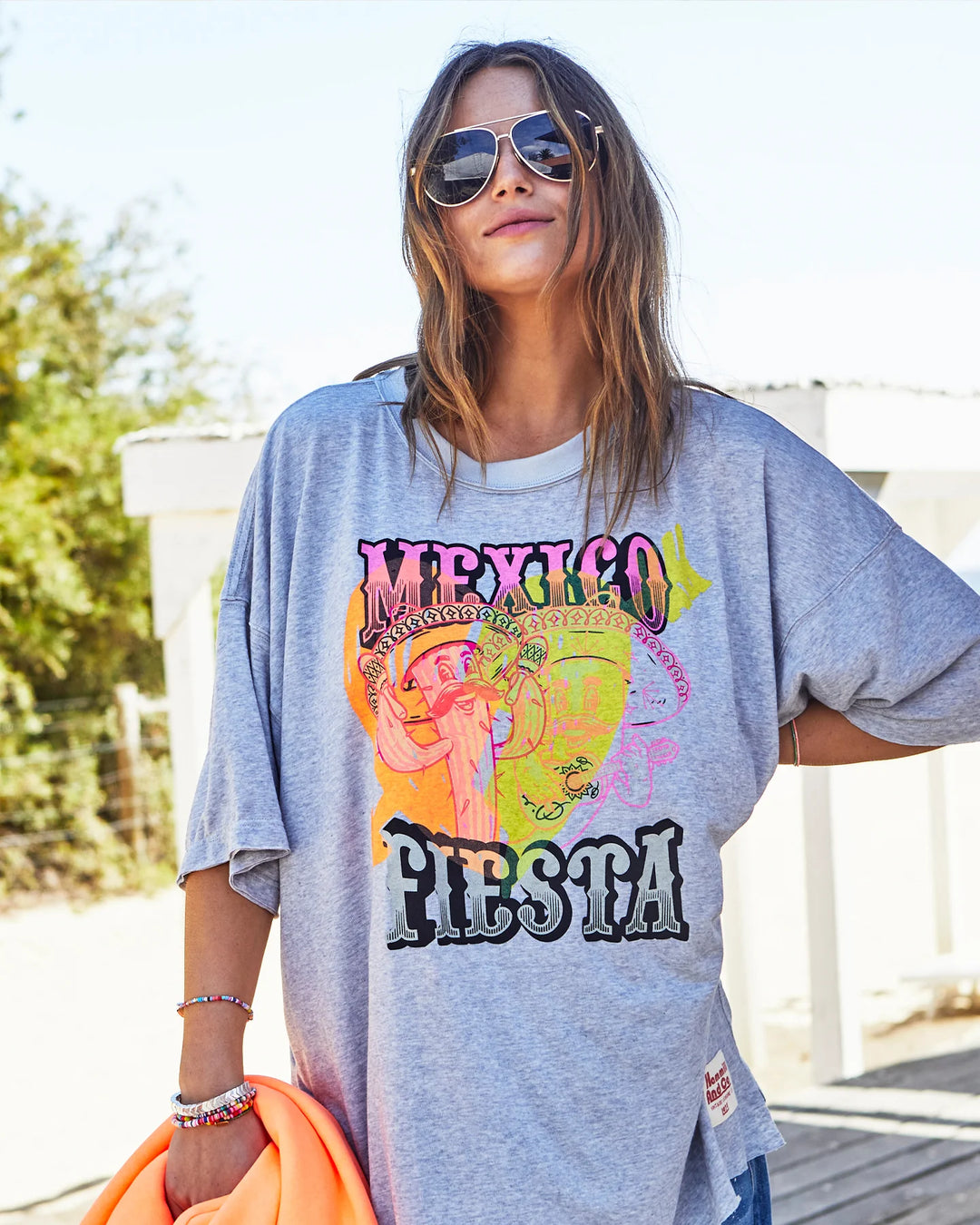 HAMMILL & CO Womens Mexican Fiesta Oversized Tee - Light Grey Marle, WOMENS TEES & TANKS, CAT HAMMILL, Elwood 101