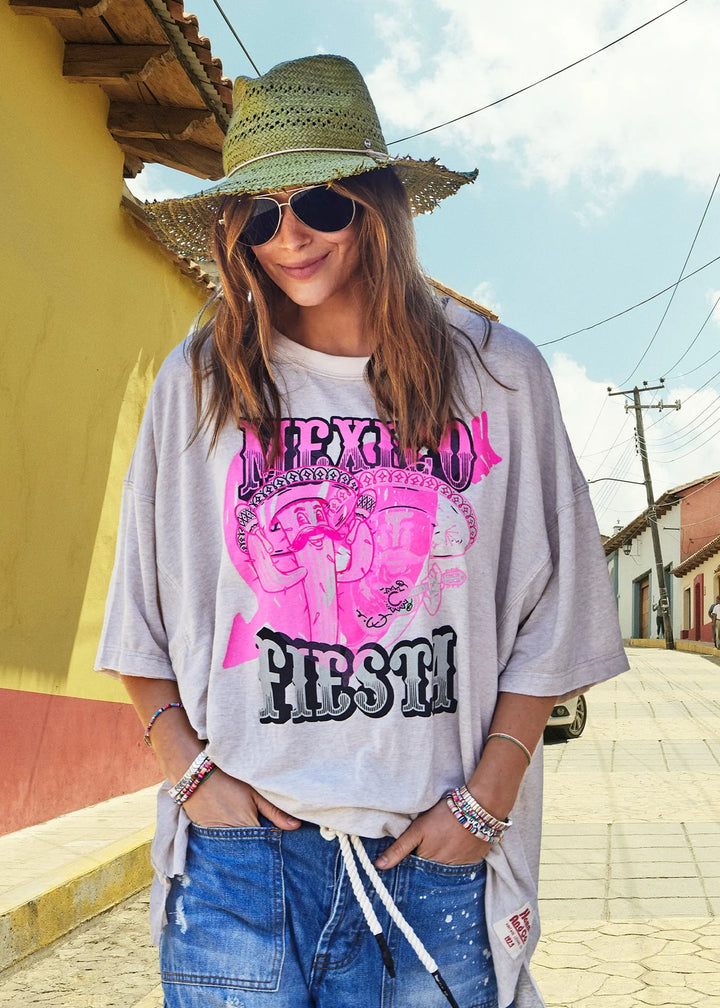 HAMMILL & CO Womens Mexican Fiesta Oversized Tee - Natural Marle, WOMENS TEES & TANKS, CAT HAMMILL, Elwood 101