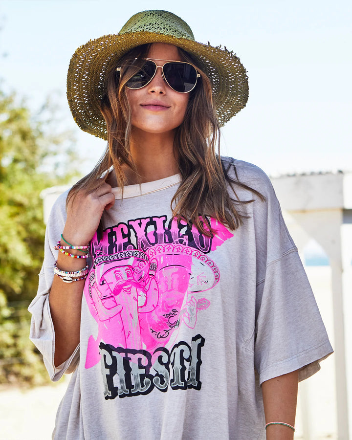 HAMMILL & CO Womens Mexican Fiesta Oversized Tee - Natural Marle, WOMENS TEES & TANKS, CAT HAMMILL, Elwood 101