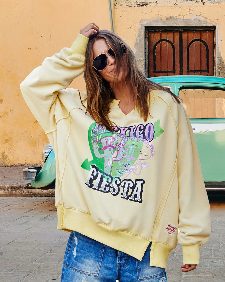 HAMMILL & CO Womens Mexican Fiesta Sweat - Vintage Lemon, WOMENS KNITS & SWEATERS, CAT HAMMILL, Elwood 101