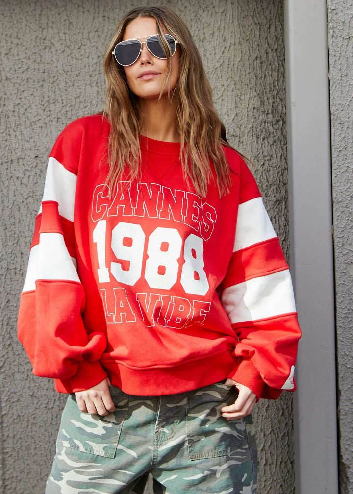 HAMMILL & CO Womens Panelled Sleeve Detail Cannes Sweat in Red, WOMENS KNITS & SWEATERS, CAT HAMMILL, Elwood 101