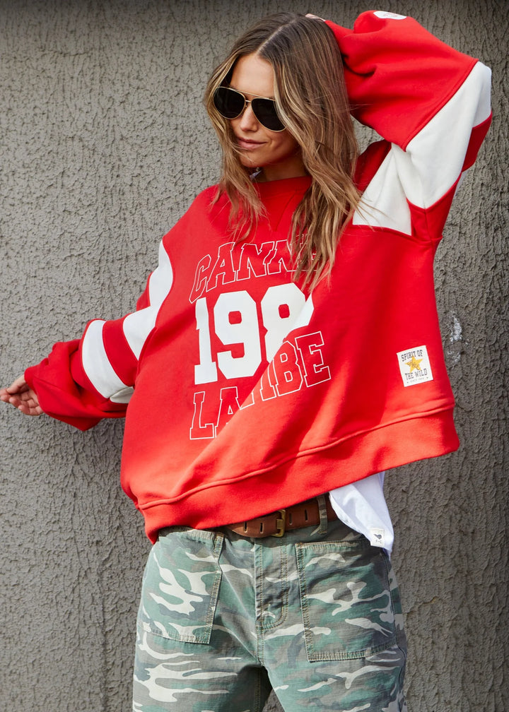 HAMMILL & CO Womens Panelled Sleeve Detail Cannes Sweat in Red, WOMENS KNITS & SWEATERS, CAT HAMMILL, Elwood 101