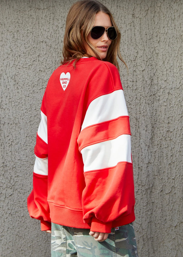 HAMMILL & CO Womens Panelled Sleeve Detail Cannes Sweat in Red, WOMENS KNITS & SWEATERS, CAT HAMMILL, Elwood 101