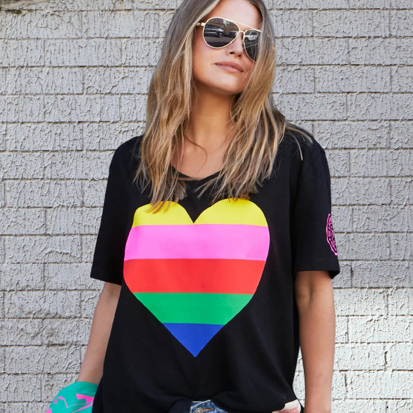 HAMMILL & CO Womens Rainbow Heart Tee in Black