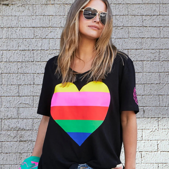 HAMMILL & CO Womens Rainbow Heart Tee in Black