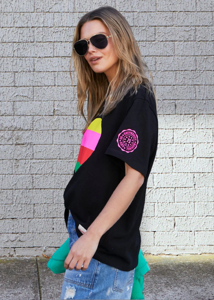 HAMMILL & CO Womens Rainbow Heart Tee in Black