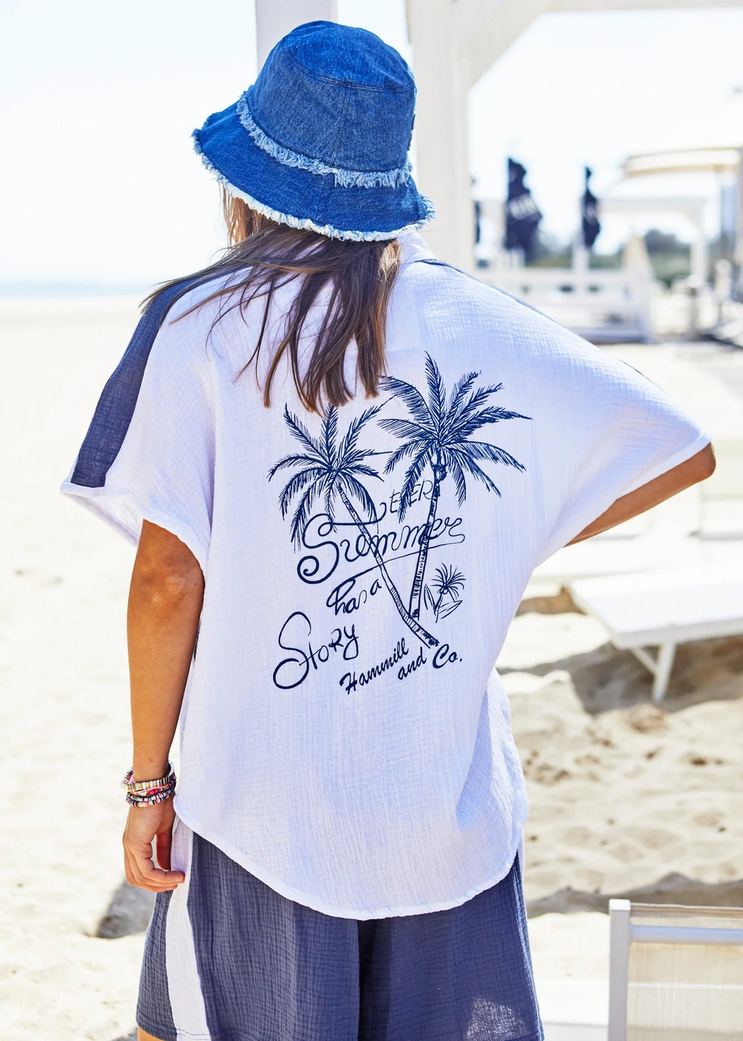 HAMMILL & CO Womens Resort Beach Shirt - White/Navy, WOMENS TOPS & SHIRTS, CAT HAMMILL, Elwood 101