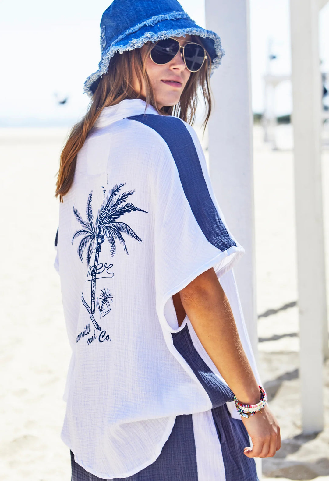 HAMMILL & CO Womens Resort Beach Shirt - White/Navy, WOMENS TOPS & SHIRTS, CAT HAMMILL, Elwood 101