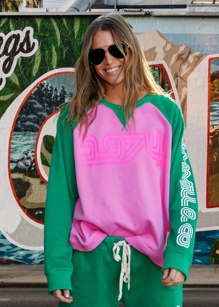 HAMMILL & CO Womens Retro 1974 Pink/Green Sweat
