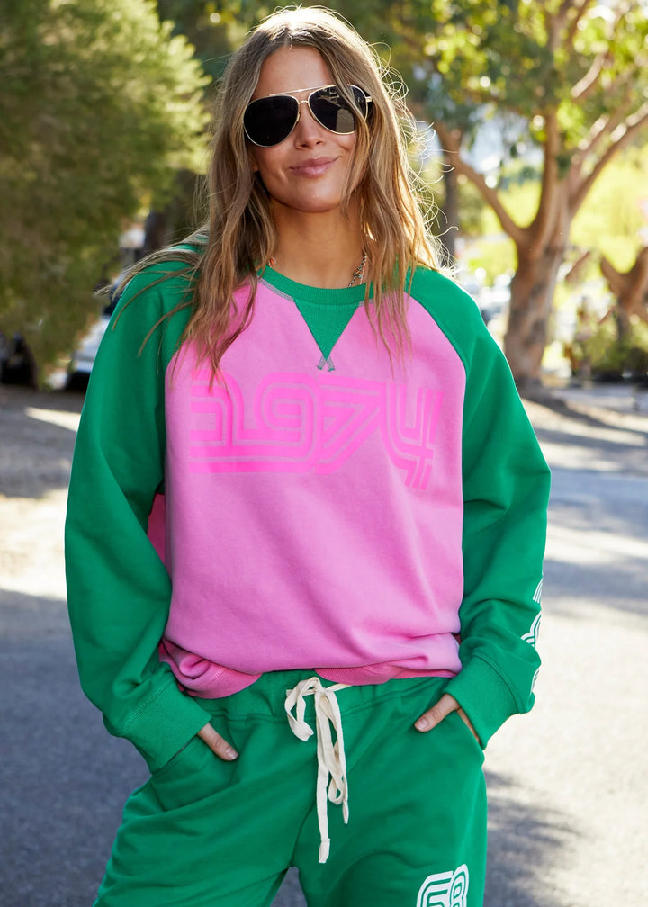 HAMMILL & CO Womens Retro 1974 Pink/Green Sweat