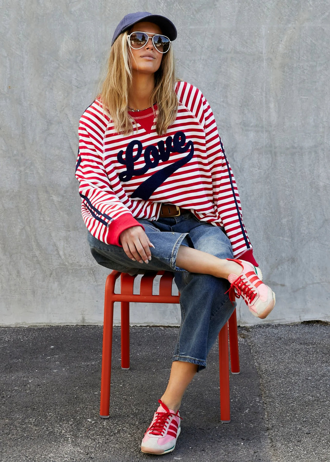 HAMMILL & CO Womens Retro Love Stripe Sweat in Red / White, WOMENS KNITS & SWEATERS, CAT HAMMILL, Elwood 101