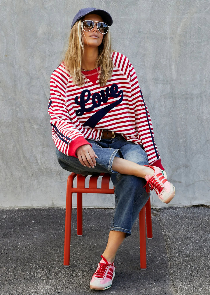 HAMMILL & CO Womens Retro Love Stripe Sweat in Red / White, WOMENS KNITS & SWEATERS, CAT HAMMILL, Elwood 101