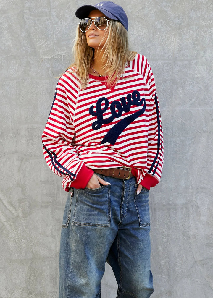 HAMMILL & CO Womens Retro Love Stripe Sweat in Red / White, WOMENS KNITS & SWEATERS, CAT HAMMILL, Elwood 101